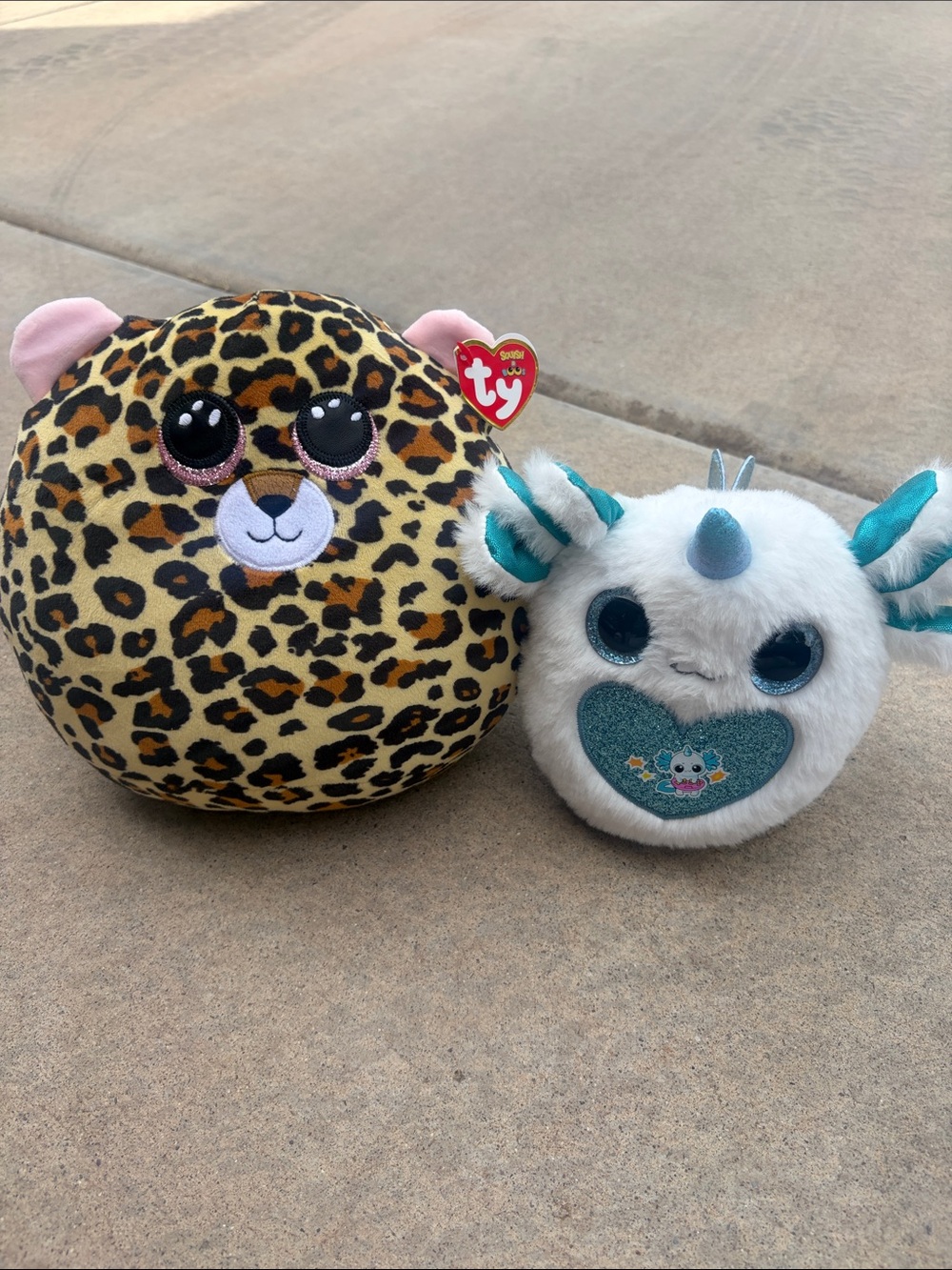 Ty Plush Pair: Leopard Print and White Teal Narwhal Duo